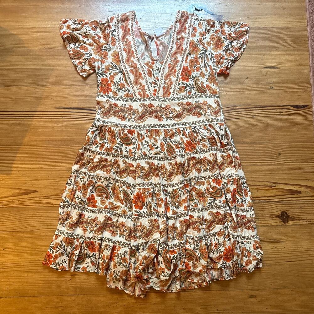 BILA orange floral short flutter sleeve dress SIZE S‎